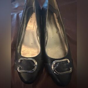 Bandolino Black Leather Flats with Silver Buckle